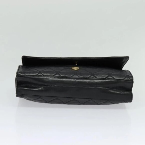 CHANEL Matelasse Chain Shoulder Bag Lamb Skin Black Gold CC Auth PP673 - Picture 9 of 14